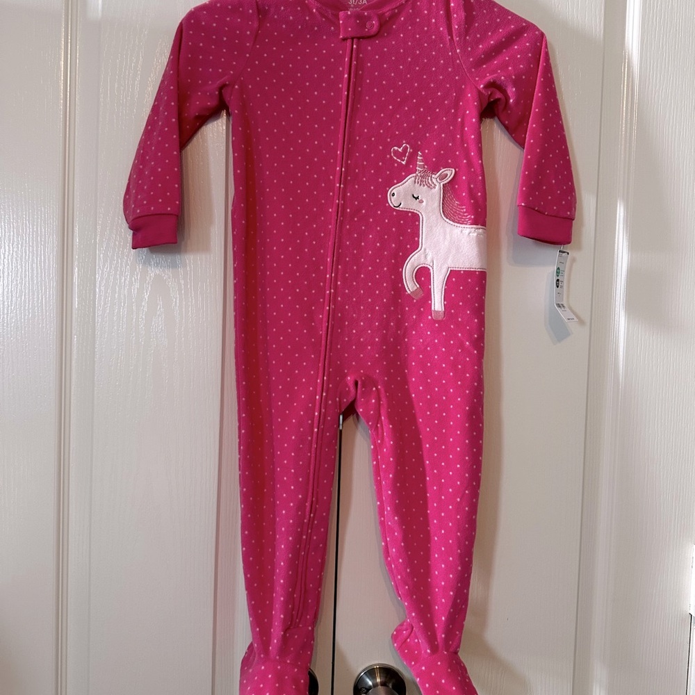 Carter's One Piece Footie Polka Dots and Unicorn Full zipper Size 3 T